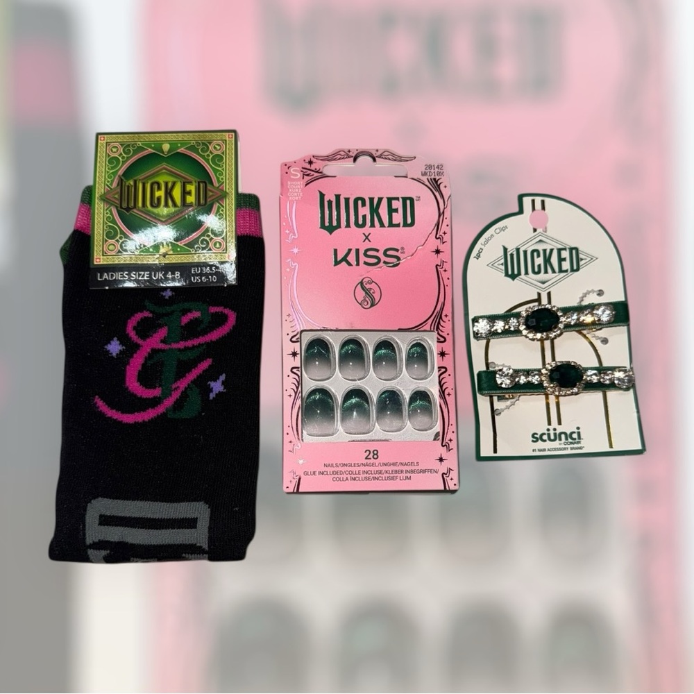 Wicked Gift Bundle - 1 Set of Socks, 1 Set of Nails, & 1 Set oh Hair Clips